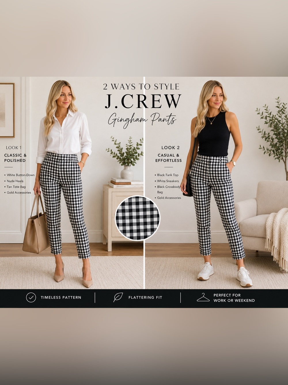 J. Crew Black and White Gingham Cropped Pants